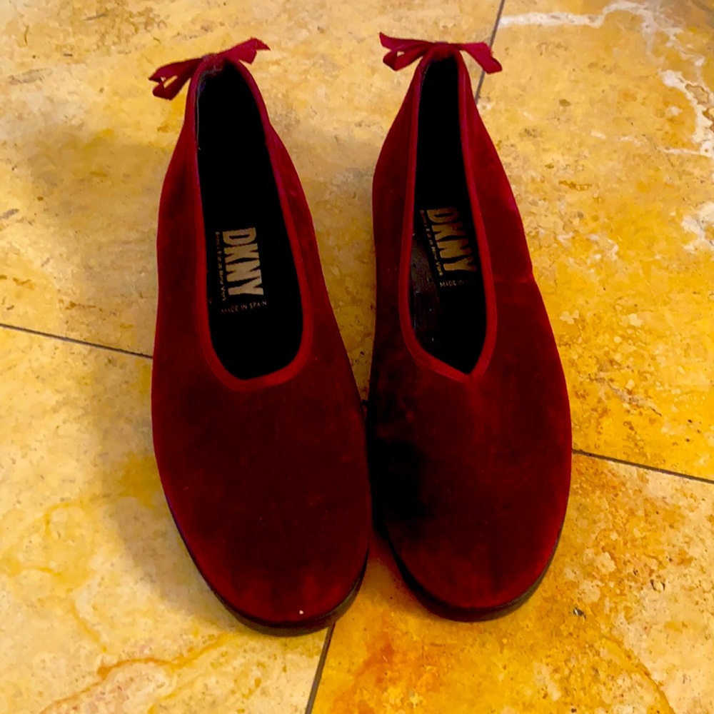 DKNY red velvet flats